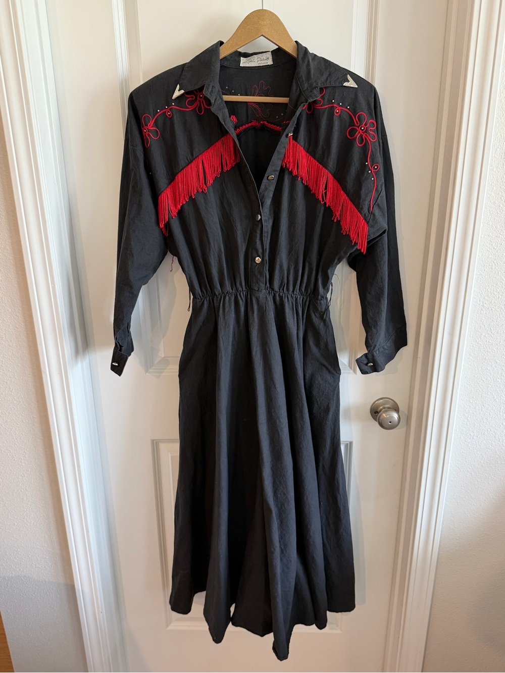 Vintage Lilia Smitty Western Dress Cowgirl Black Red Yoke Sm/M Rodeo Costume